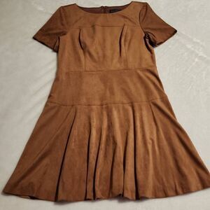 Jessica Howard Womens Light Brown Short Sleeve Faux Suede Scoop Neck Dress Size